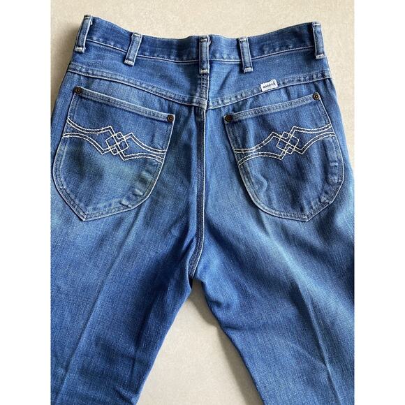 Vintage 70s Maverick High Rise Flare Medium Blue Denim Jeans Pants meas. 28x29 - Picture 6 of 9